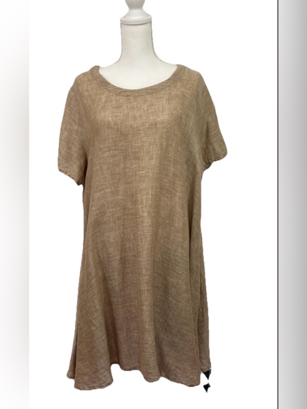 Yuvita Linen Shift Dress Knee Length Tan XL Lagenlook Oversized  Pockets Boho
